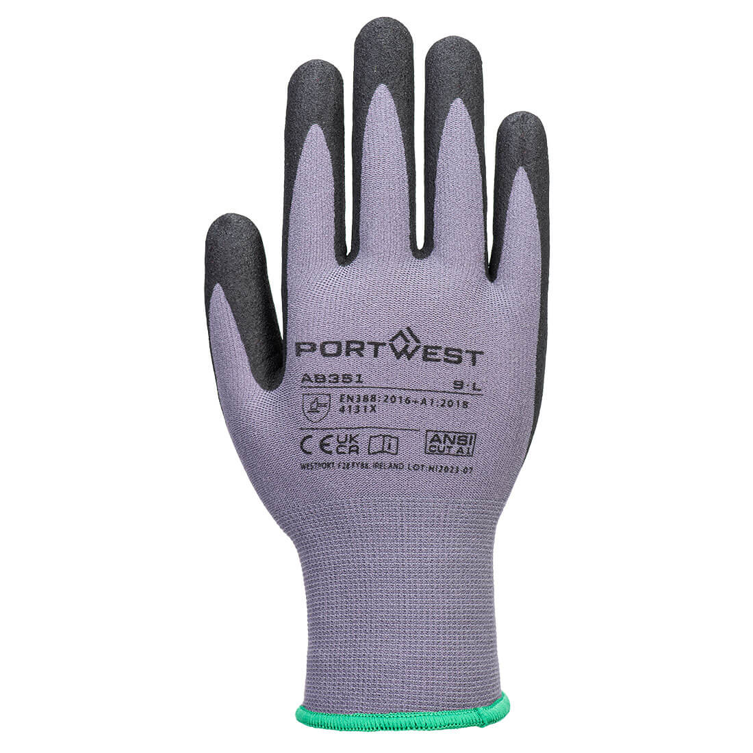 Portwest AB351 Grip 15 Nitrile Sandy Dotted Essential Multipack (Pk12) in Grey/Black, back view