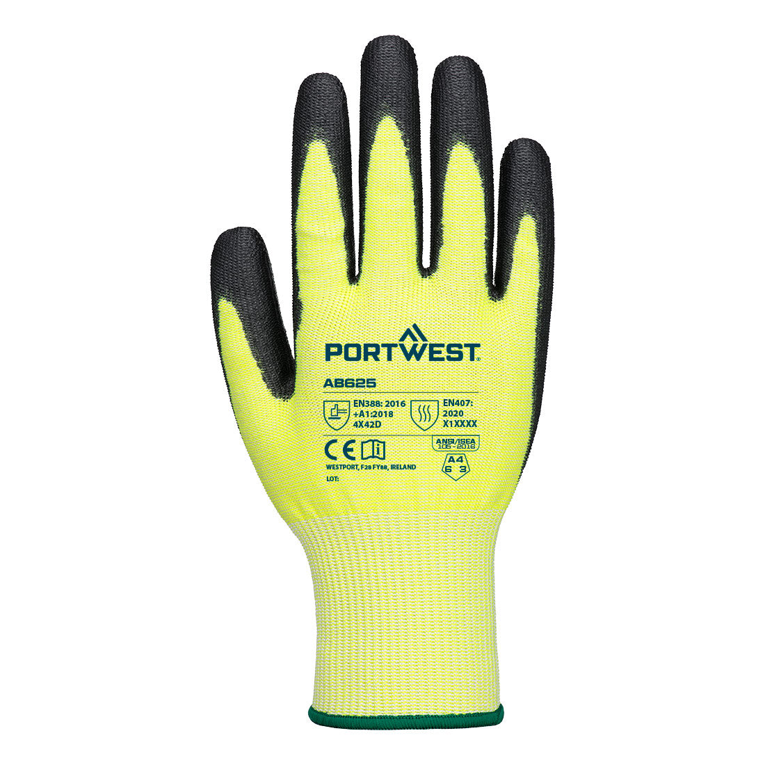 Portwest AB625 Cut D13 PU Essential Multipack (PK12) in Yellow/Black, back view
