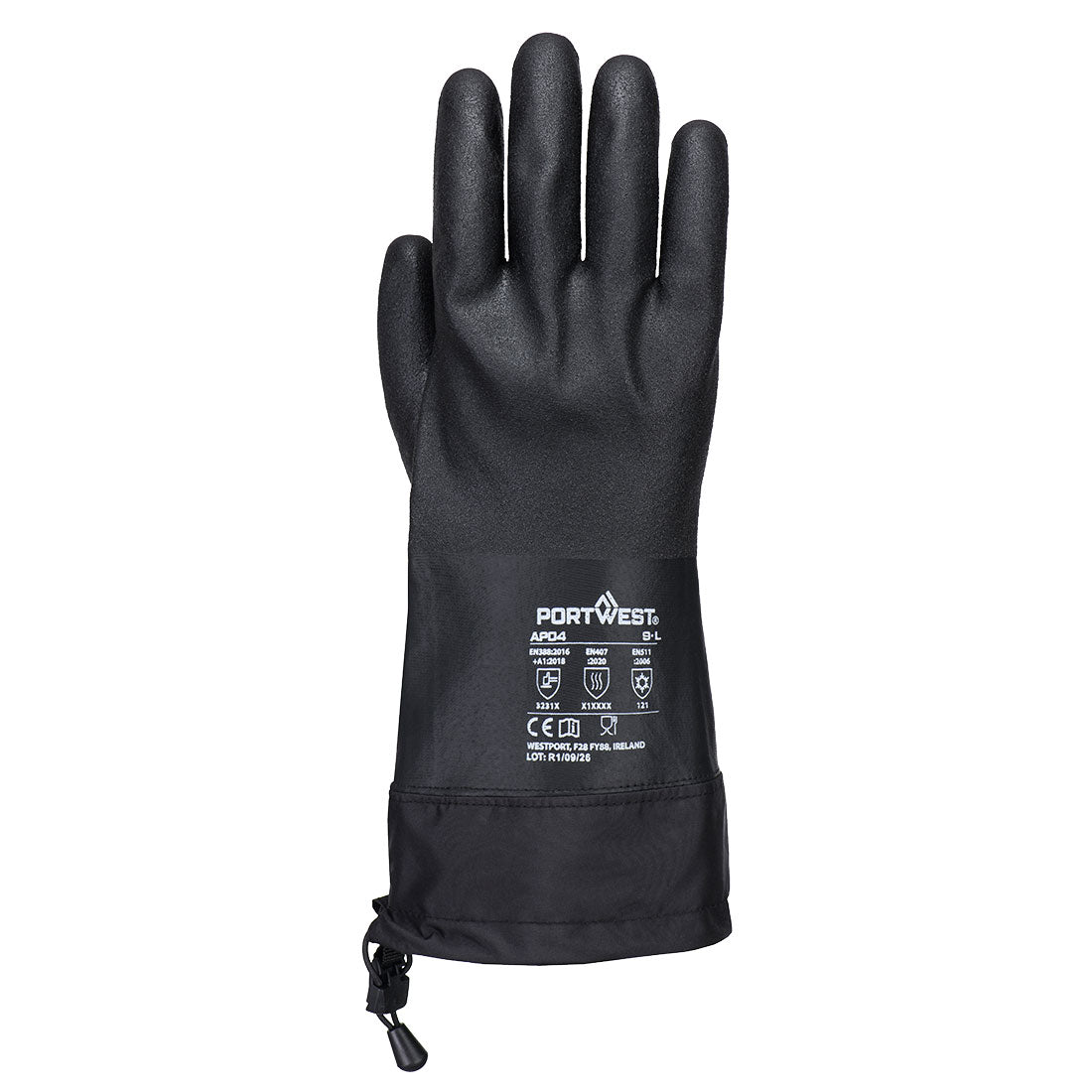 Portwest Cold 15 Water-based PU Glove in Black, back view