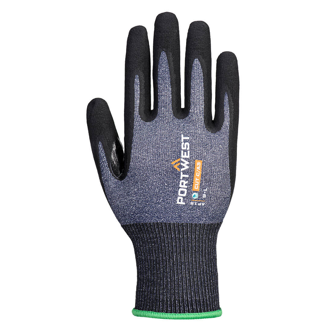 Portwest AP18 SG Cut C15 Eco Nitrile Glove (Pk12) in Blue/Black, back view