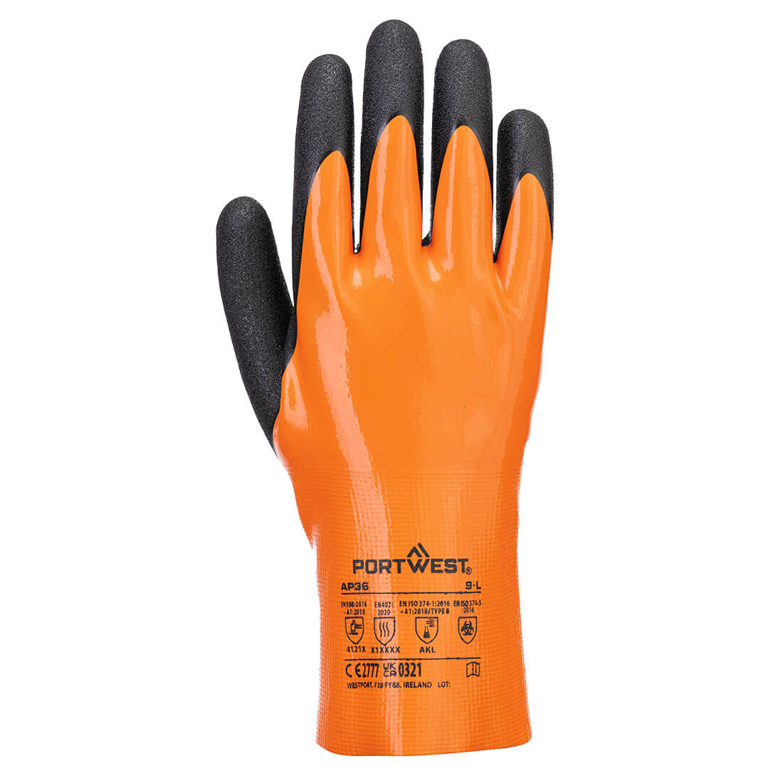 Portwest Grip 18 Nitrile Double Gauntlet in Orange/Black, main product image