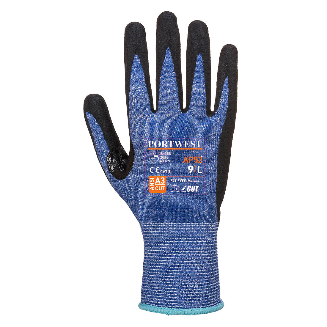 Portwest AP52 Cut C13 Dexti Ultra Nitrile Glove in Blue/Black, back view