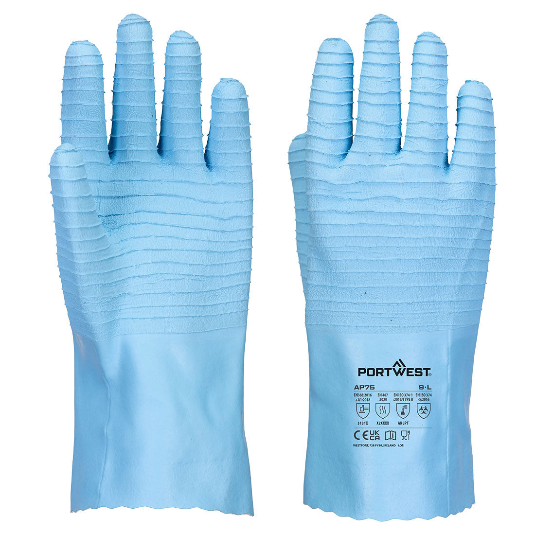 Portwest FD Chemical B Latex Gauntlet in Blue, main product image