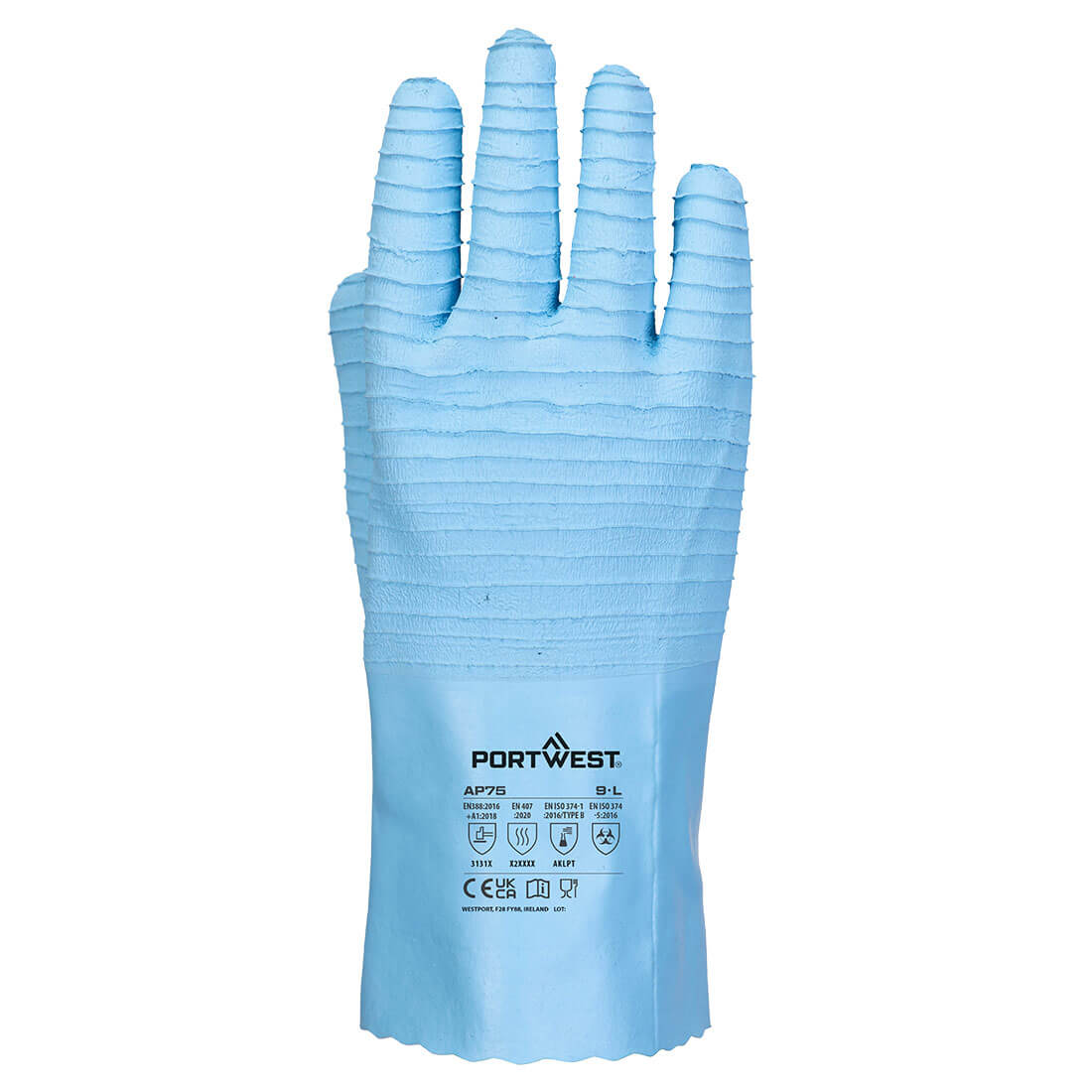 Portwest AP75 FD Chemical B Latex Gauntlet in Blue, back view
