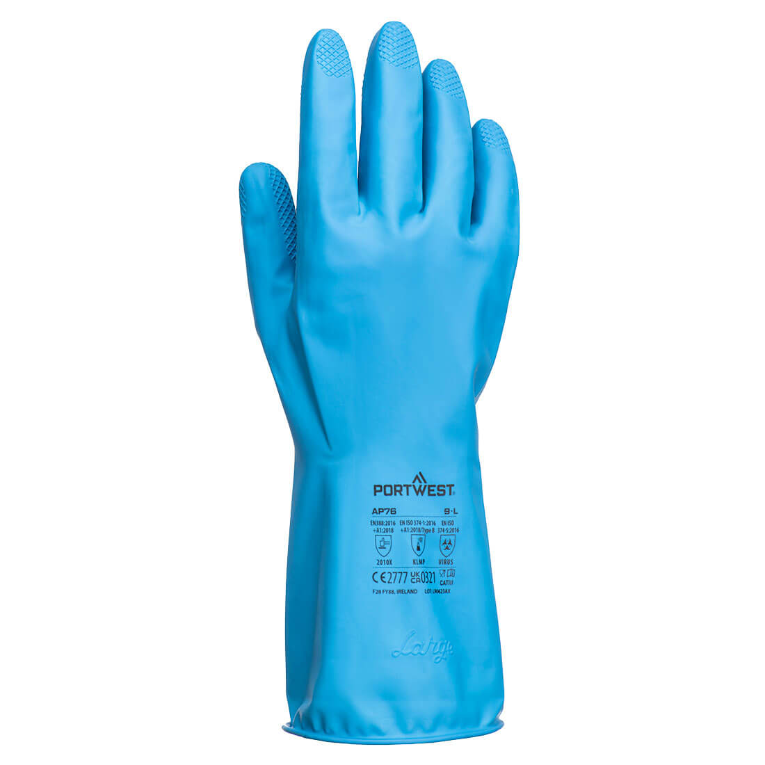 Portwest AP76 FD Chemical B Latex Light Gauntlet (Pk12) in Blue, back view