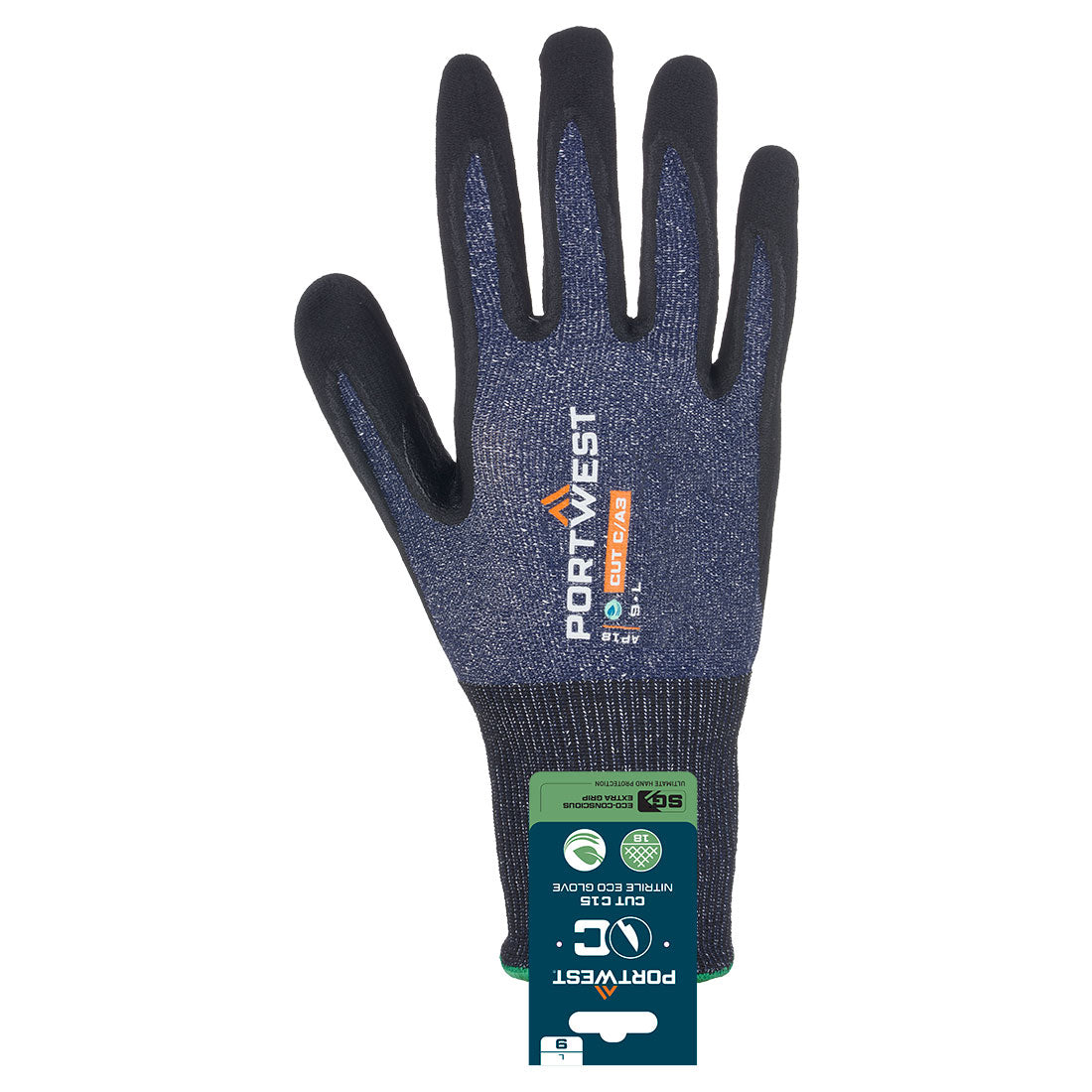 Portwest APR18 SG Cut C15 Nitrile Glove (Retail) in Blue/Black, back view