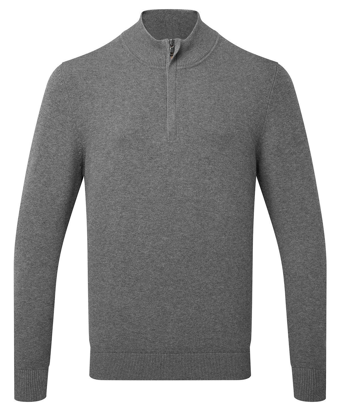Asquith & Fox Men's cotton blend ¼ zip sweater in Charcoal, front view