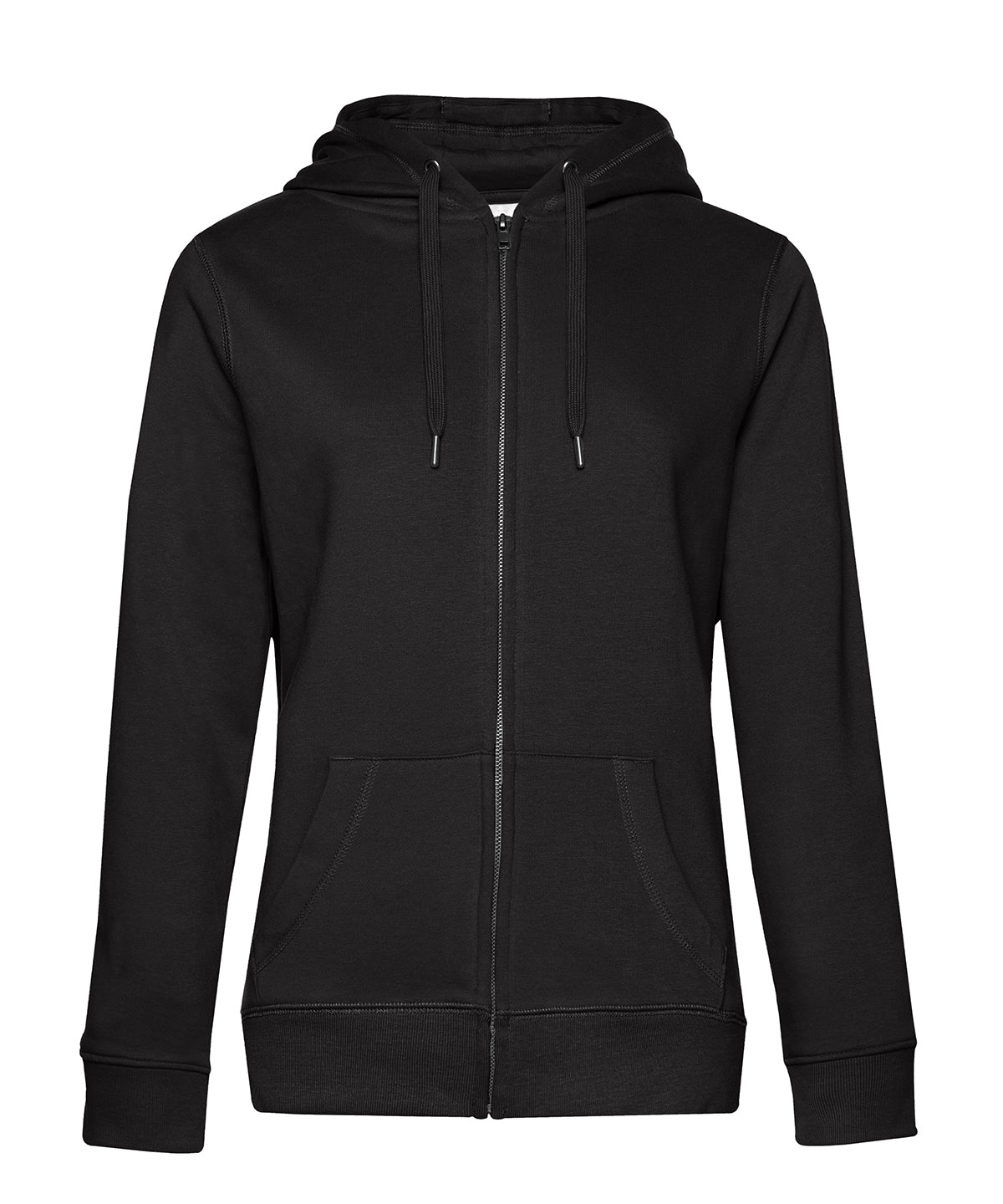 B&C Collection B&C Queen zipped hooded in Black Pure, front view