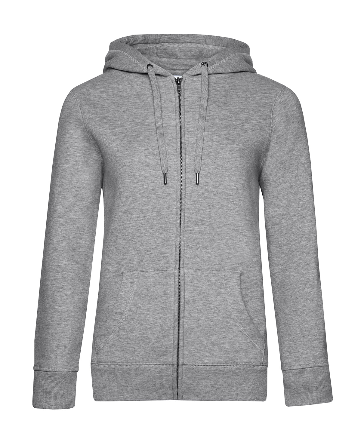 B&C Collection B&C Queen zipped hooded in Heather Grey, front view