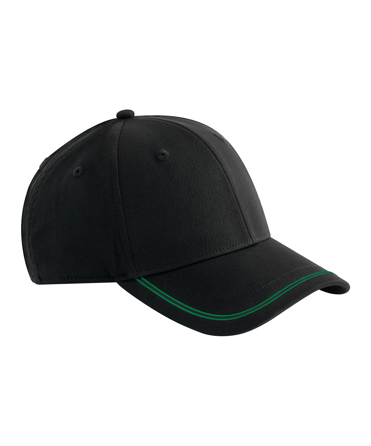 Beechfield Match day cap in Black/Kelly Green, front view
