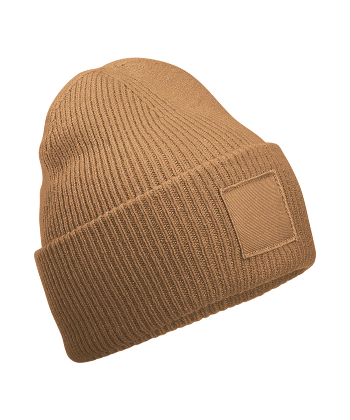 Beechfield Deep-cuffed tonal patch beanie in Biscuit, front view