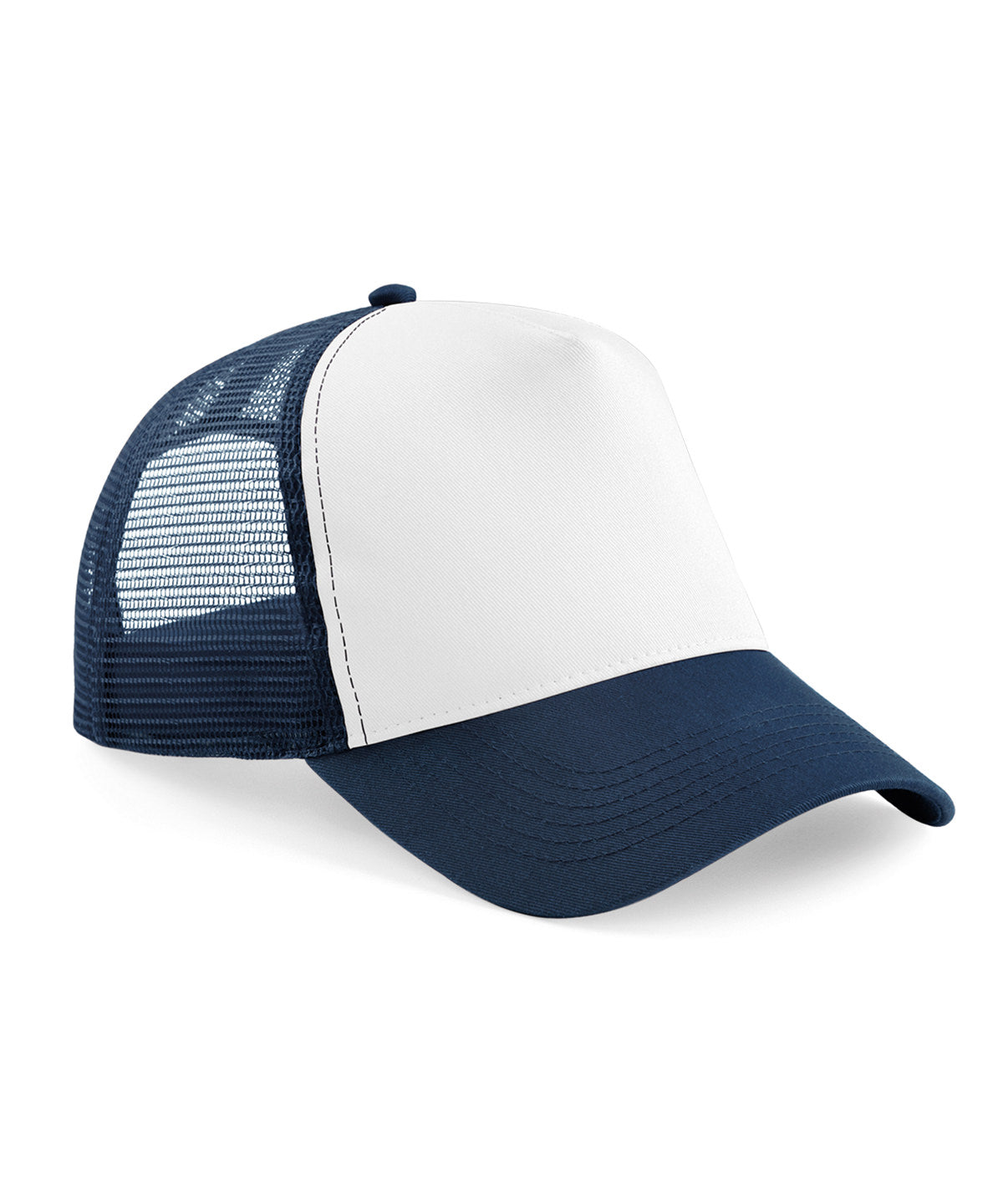 Beechfield Junior snapback trucker in French Navy/White, front view