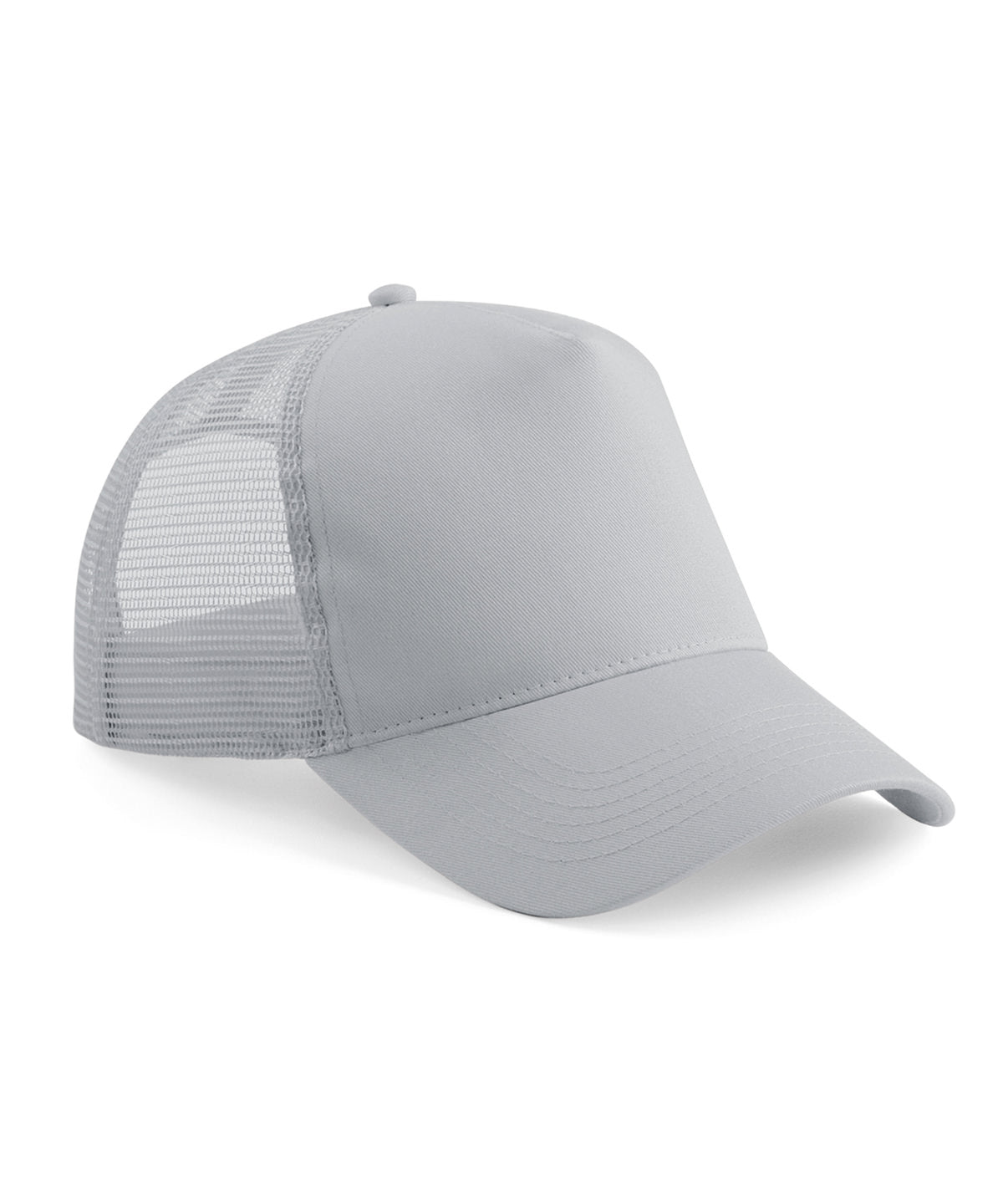 Beechfield Junior snapback trucker in Light Grey/Light Grey, front view