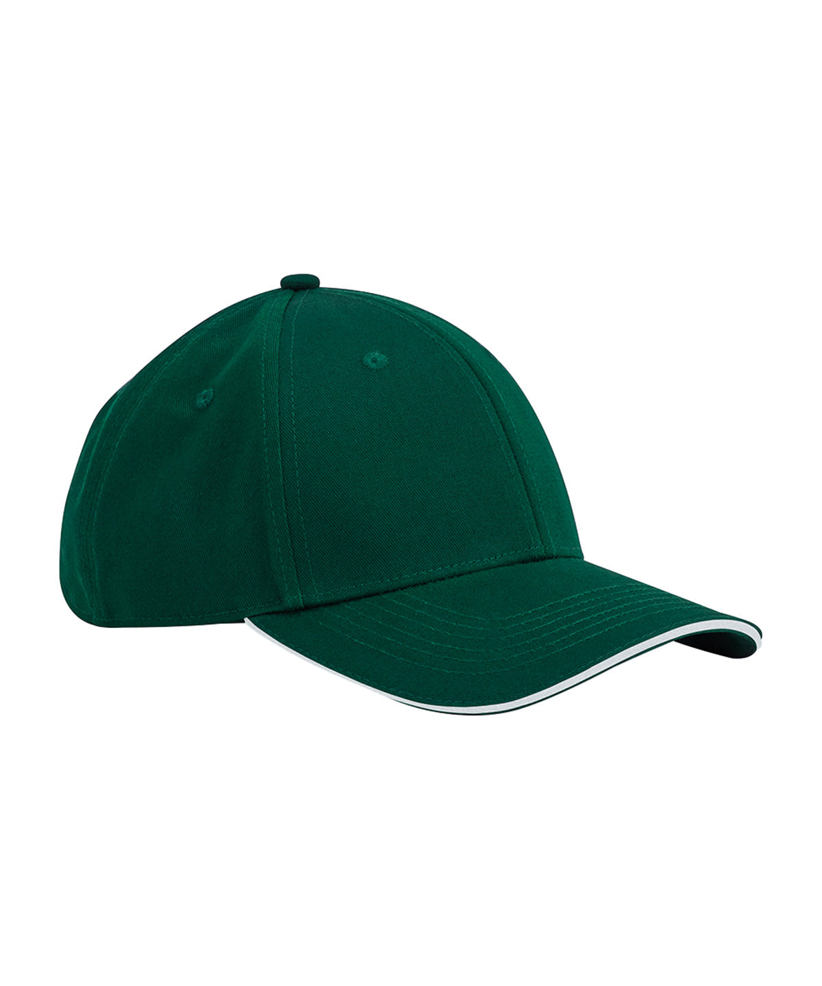 Beechfield EarthAware classic organic cotton 6-panel cap – sandwich peak in Bottle Green/White, front view