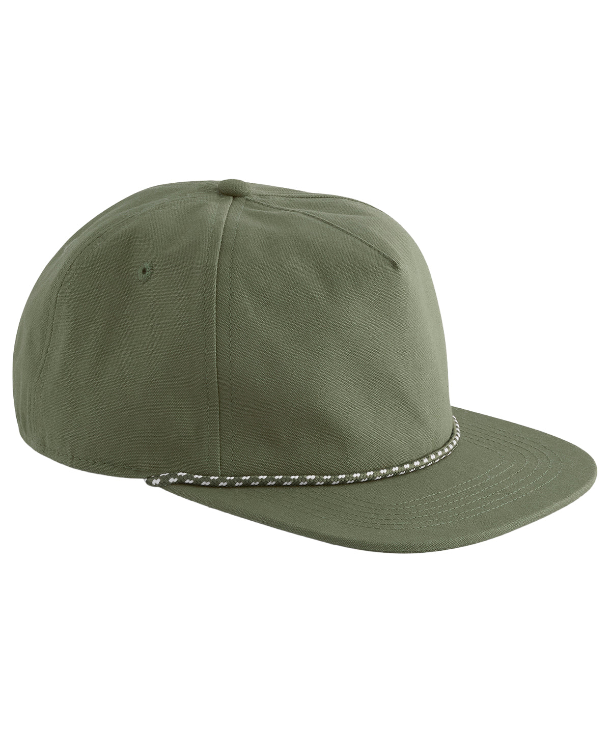 Beechfield EarthAware organic cotton 5-panel rope cap in Olive Green, front view