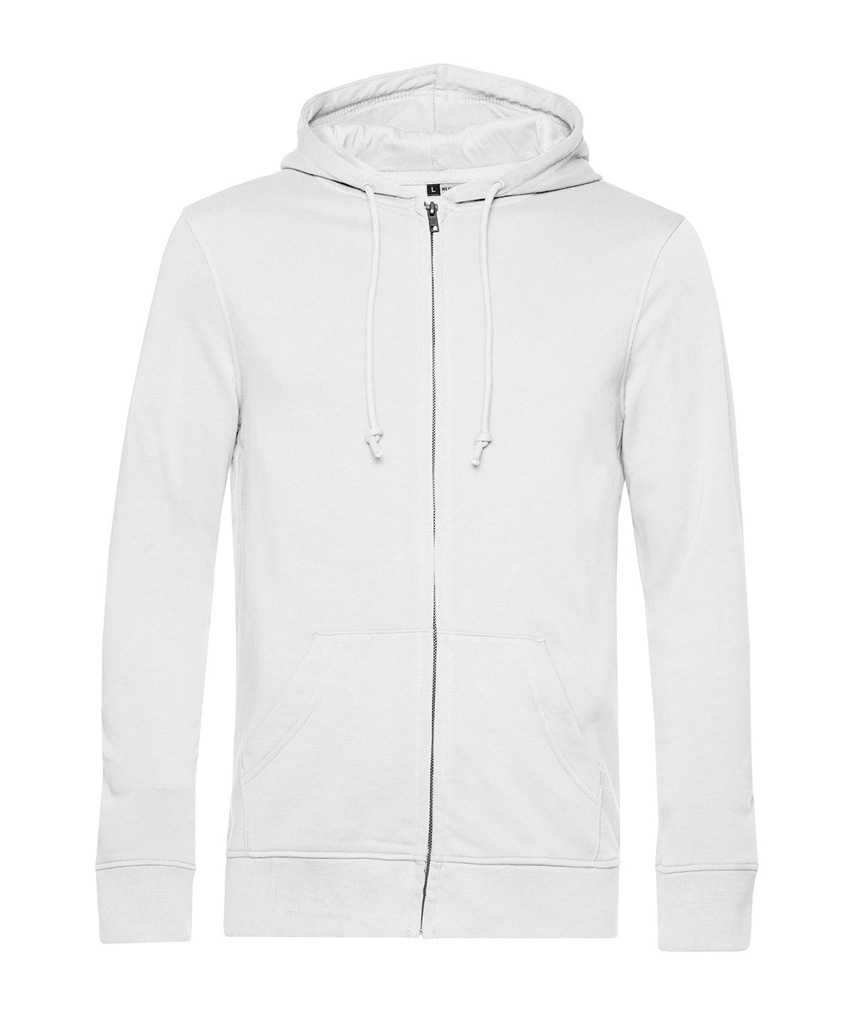 B&C Collection B&C Inspire Zipped Hood in White, front view
