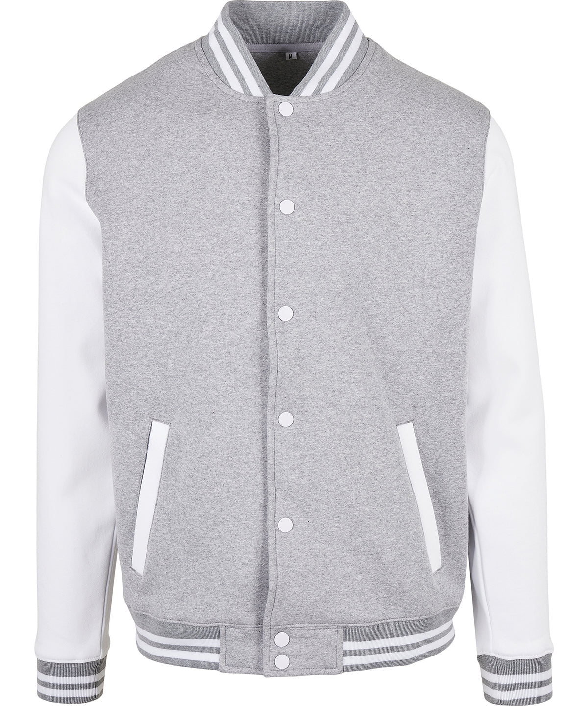 Build Your Brand Basic College jacket in Heather Grey/White, front view