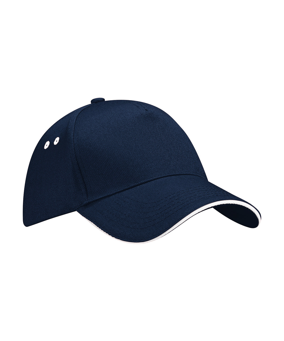 Beechfield Ultimate 5-panel cap - sandwich peak in French Navy/White, front view