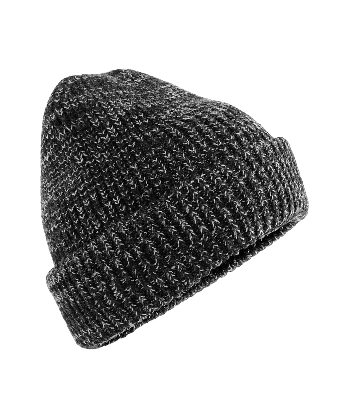 Beechfield Campfire beanie in Black Speck, front view