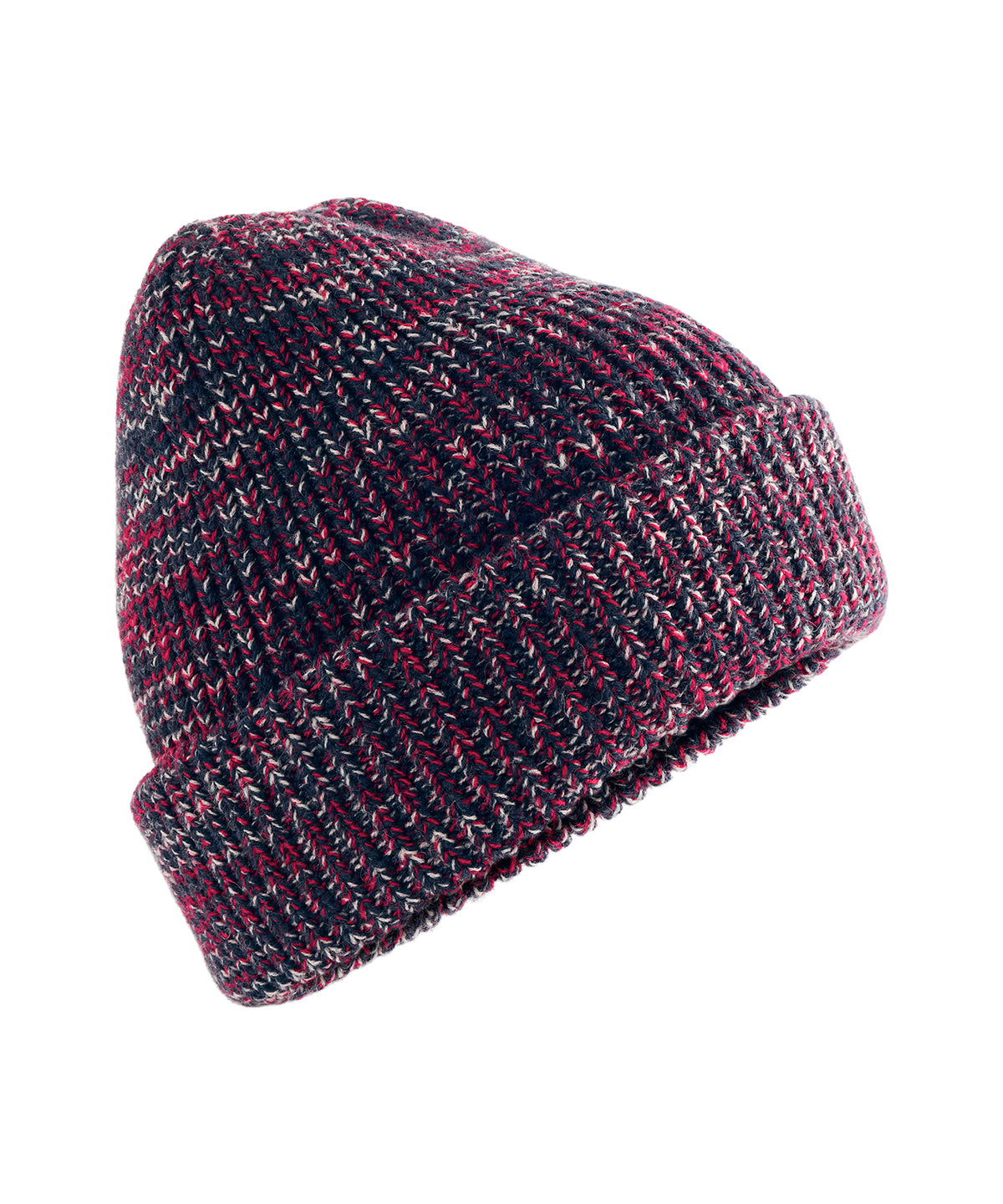 Beechfield Campfire beanie in Navy Speck, front view