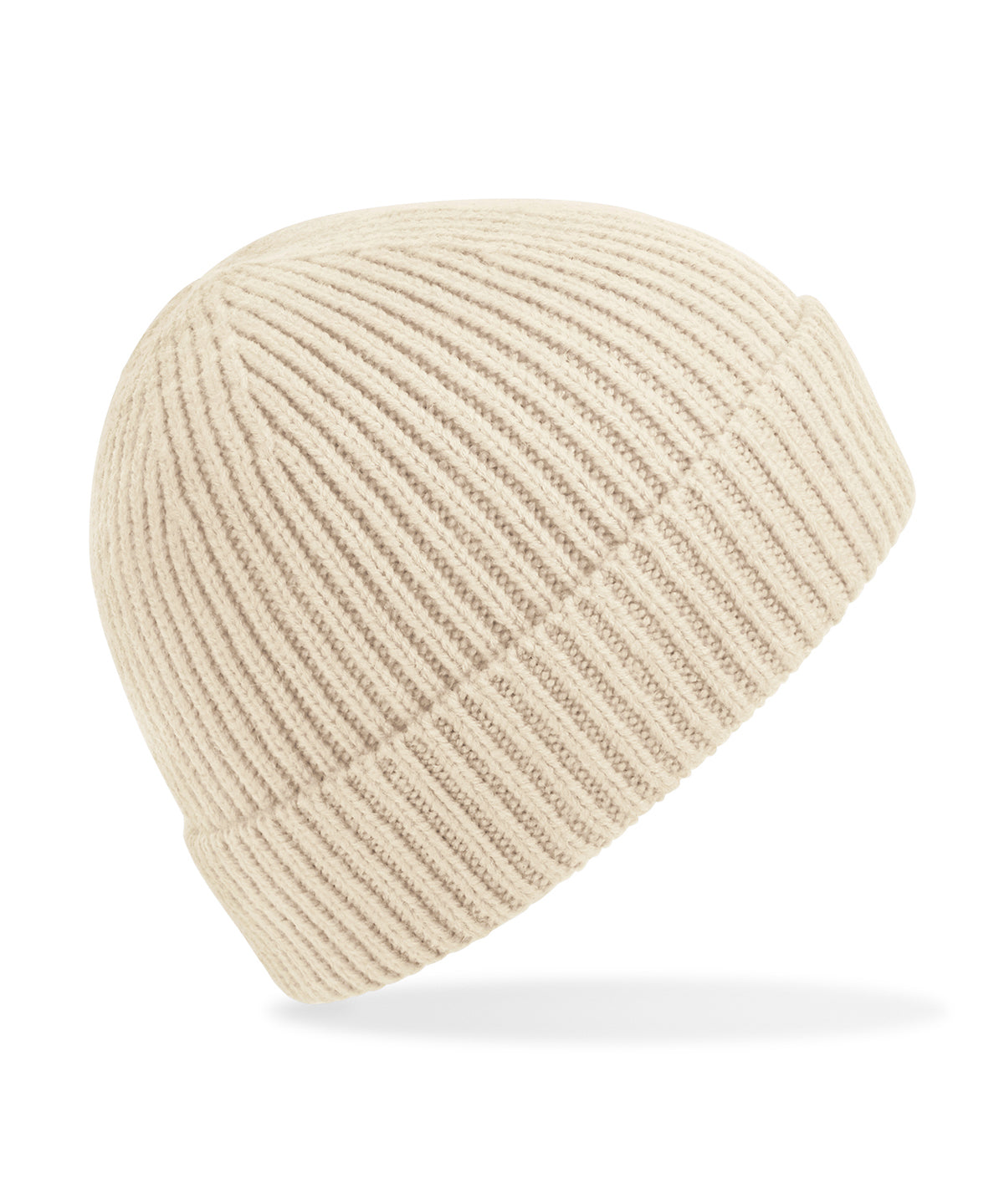 Beechfield Engineered knit ribbed beanie in Oatmeal, front view