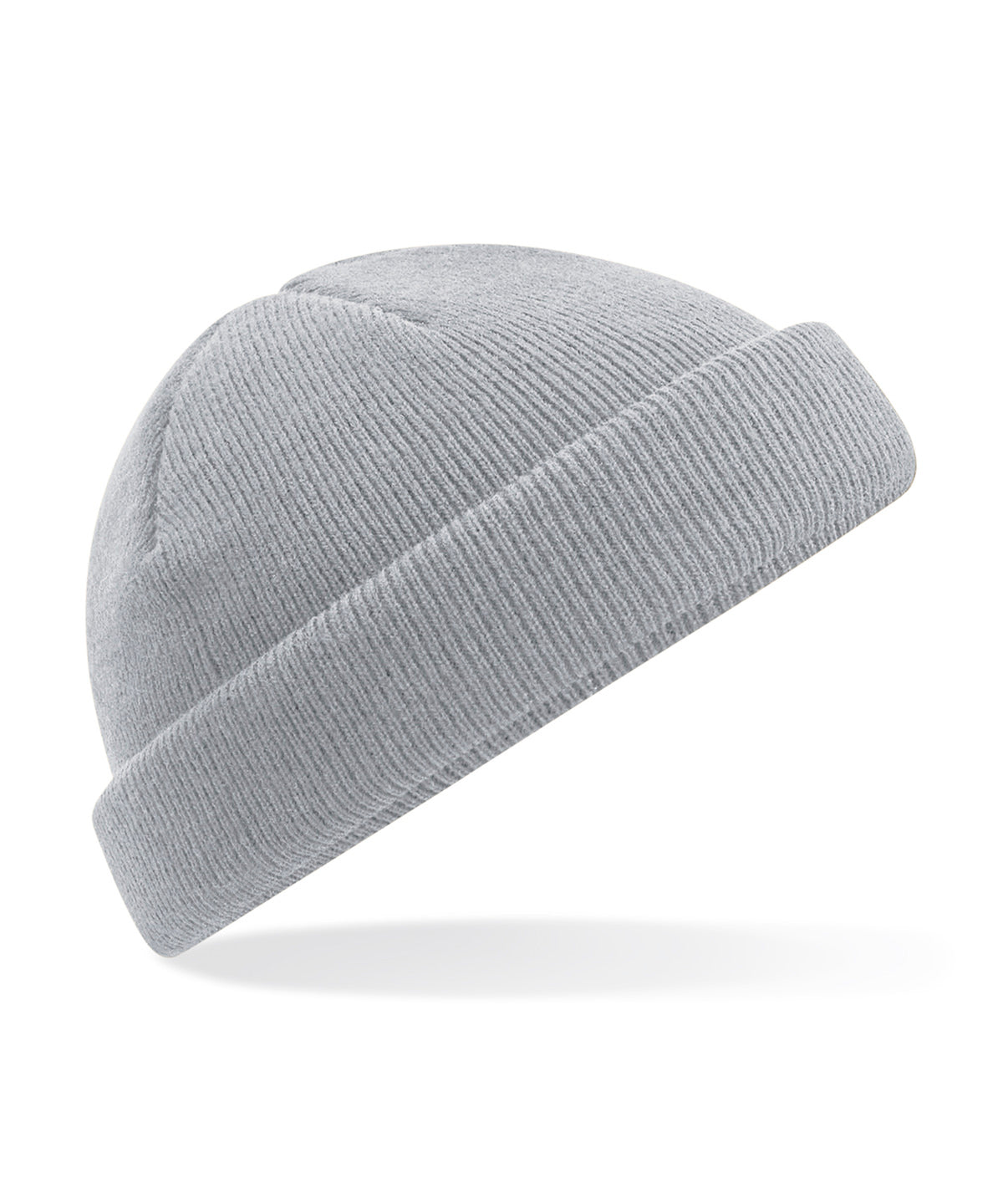 Beechfield Recycled mini fisherman beanie in Light Grey, front view