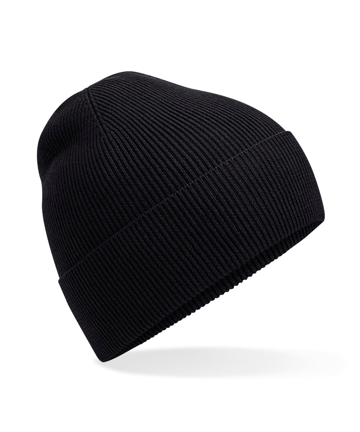 Beechfield Organic cotton fine knit beanie in Black, front view