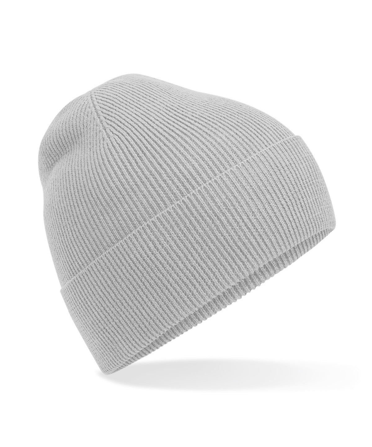 Beechfield Organic cotton fine knit beanie in Light Grey, front view