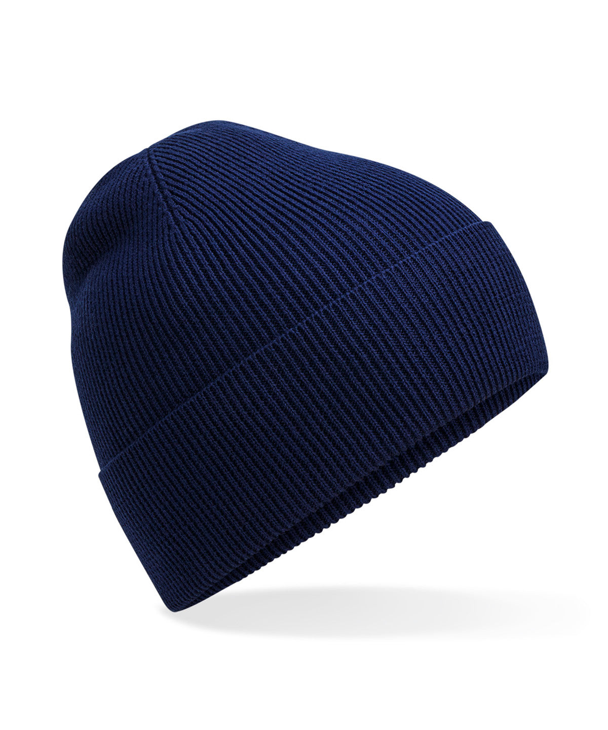 Beechfield Organic cotton fine knit beanie in Oxford Navy, front view