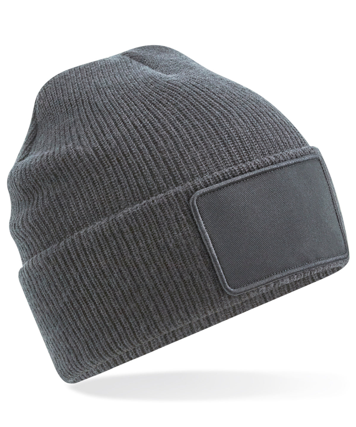 Beechfield Removable patch Thinsulate beanie in Graphite Grey, front view