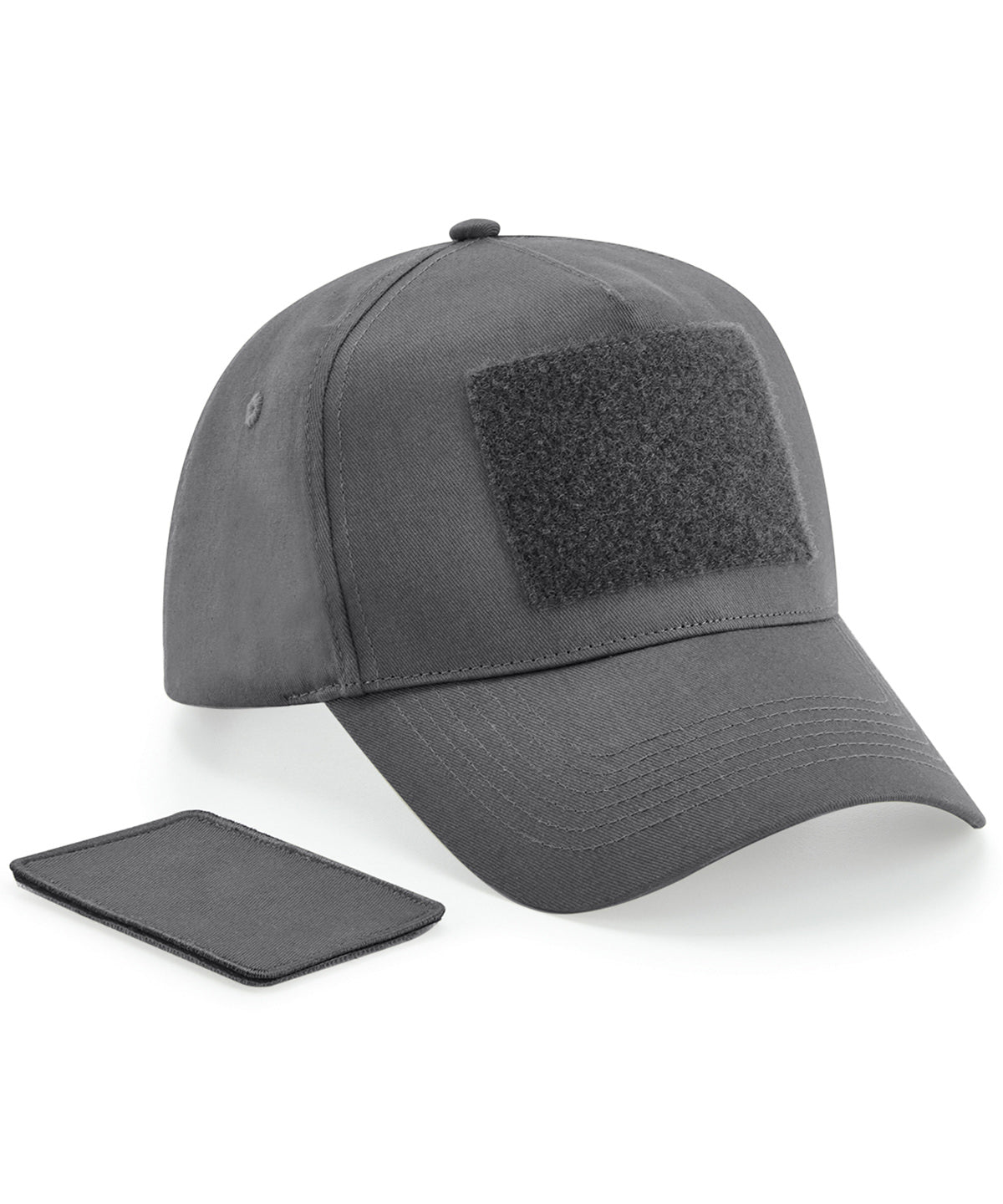 Beechfield Removable patch 5-panel cap in Graphite Grey, front view