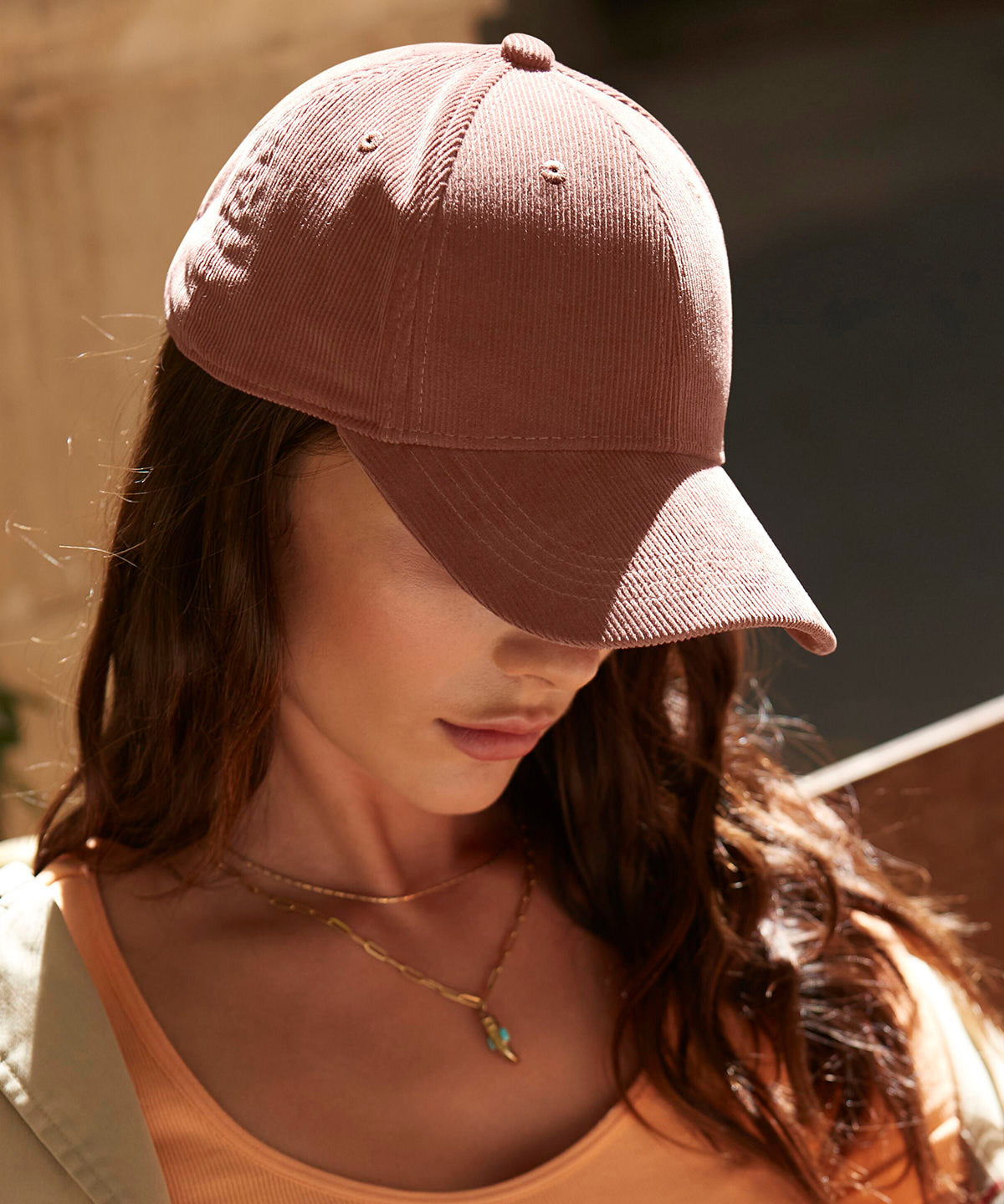 Beechfield EarthAware organic cord baseball cap, lifestyle photo