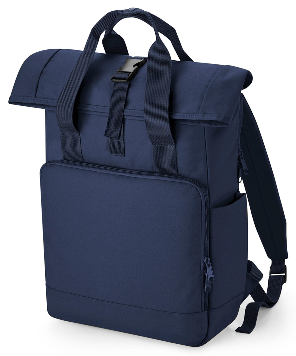 Bagbase Recycled twin handle roll-top laptop backpack in Navy Dusk, front view