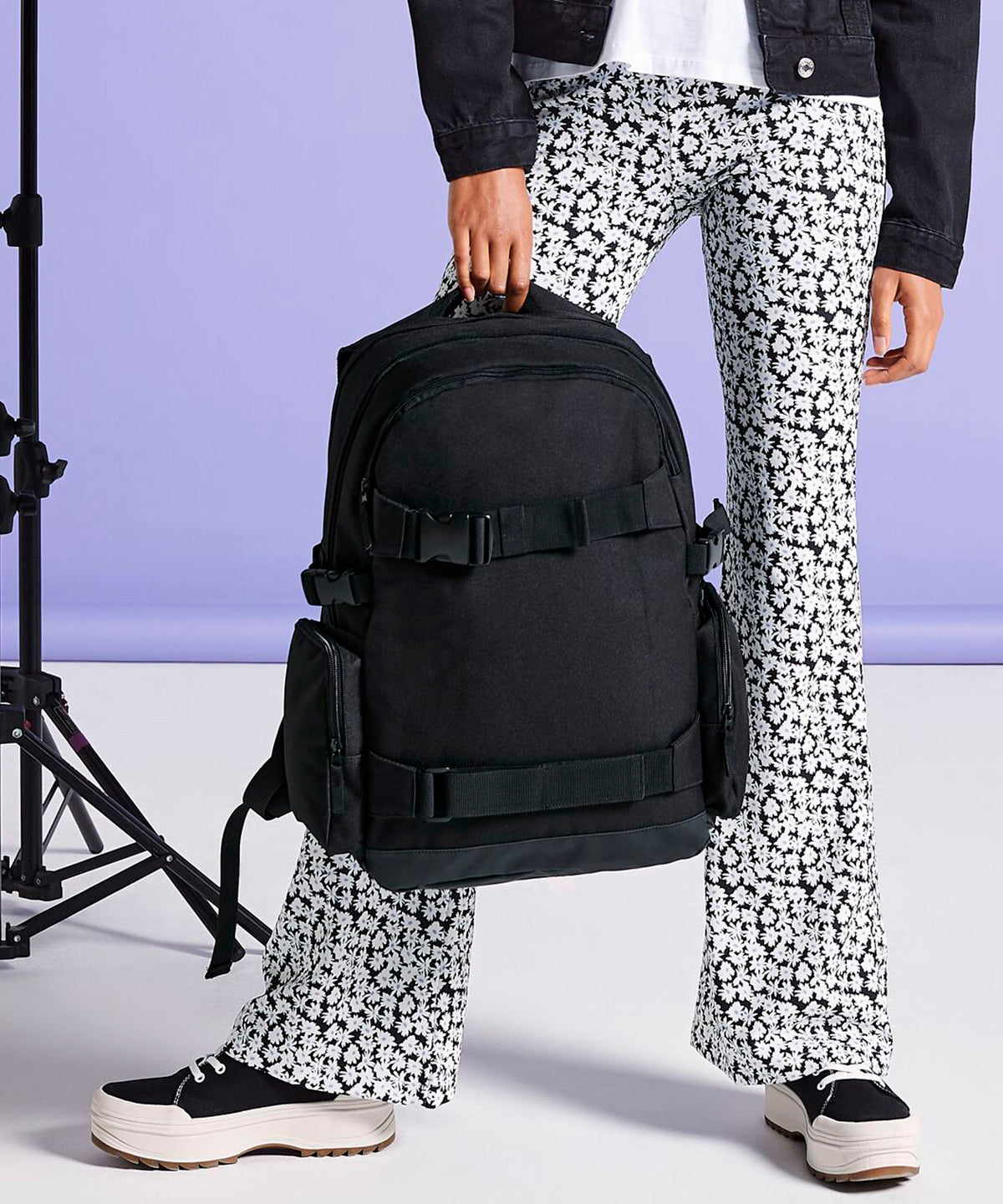 Bagbase Old school boardpack in Black, lifestyle photo