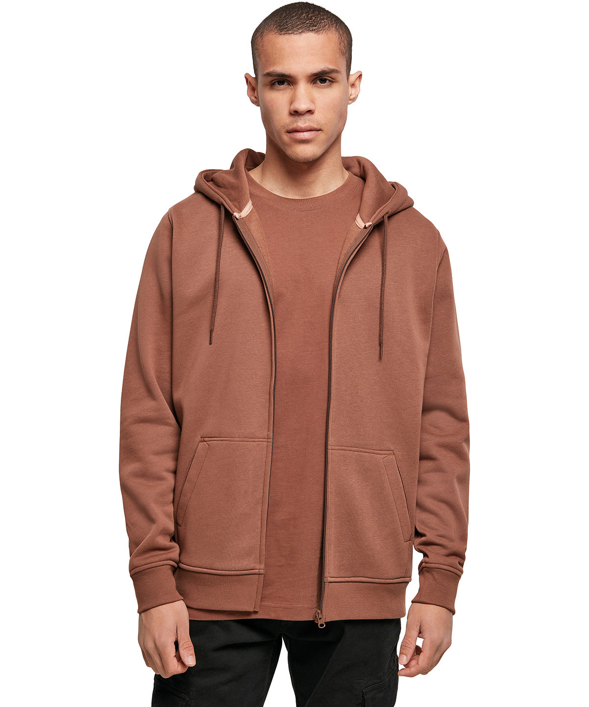 Build Your Brand Heavy zip hoodie, lifestyle photo