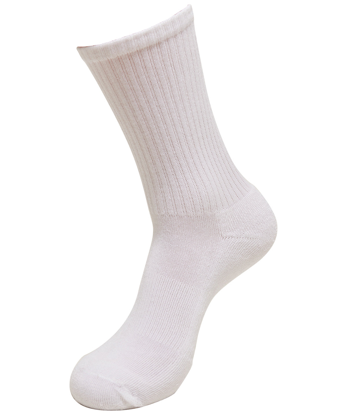 Build Your Brand Crew socks in White, front view