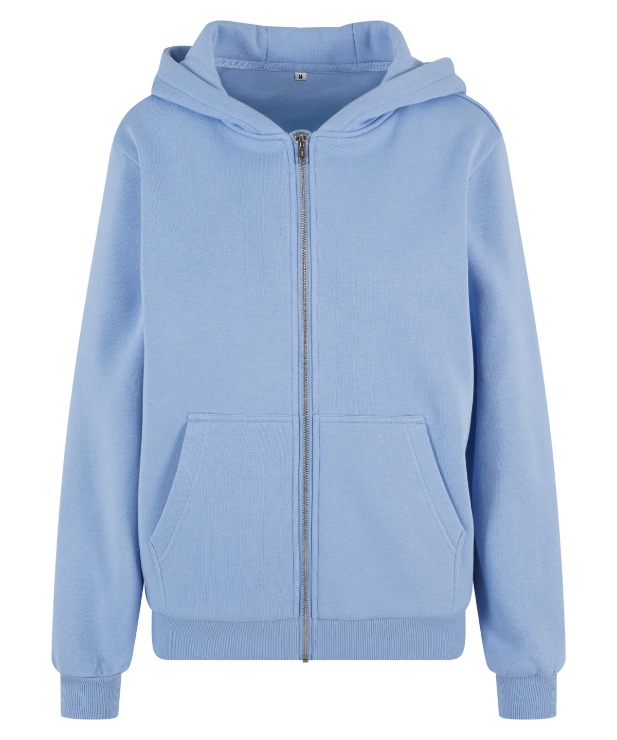 Build Your Brand Women’s fluffy zip hoodie in Powder Blue, front view