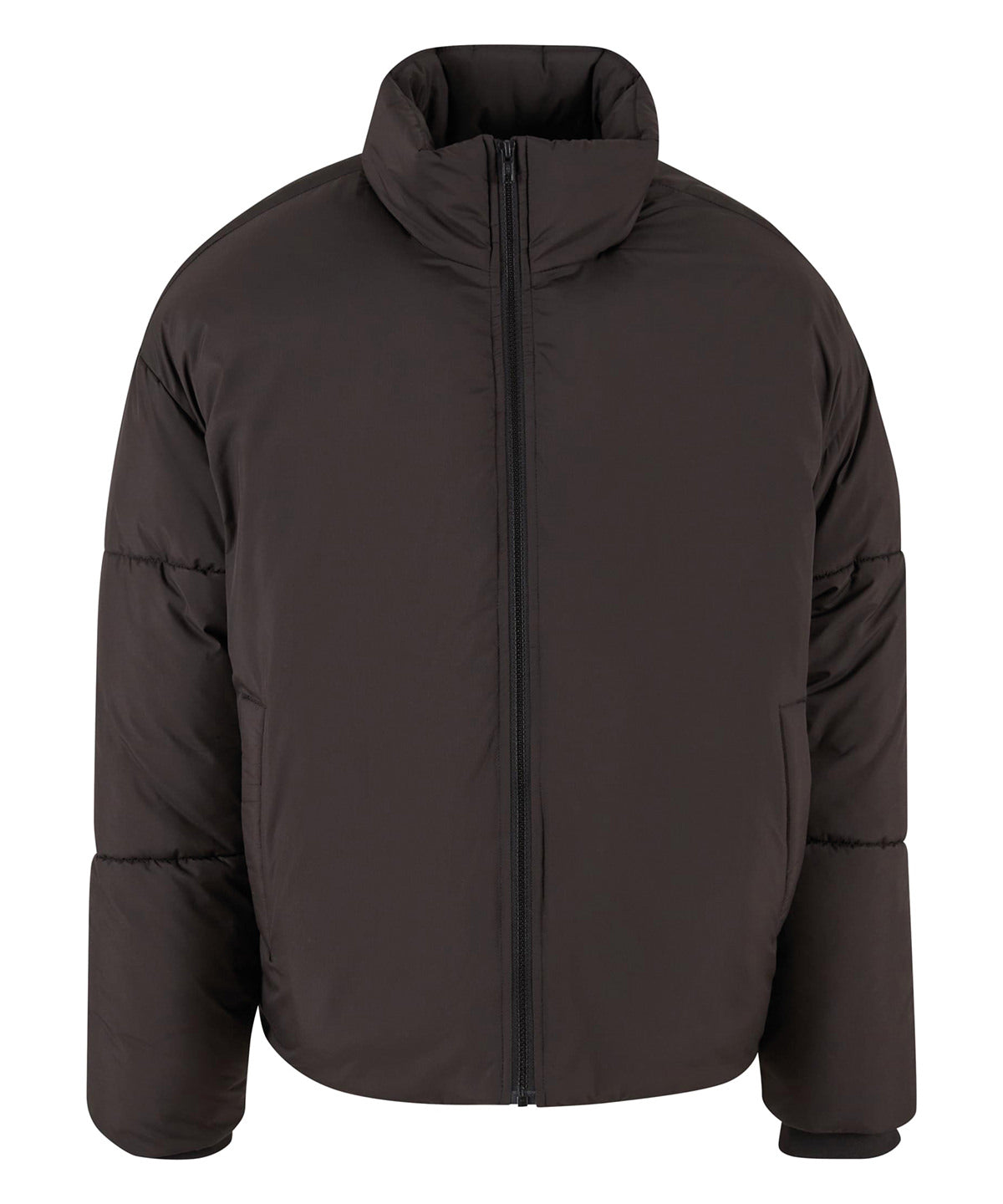 Build Your Brand Women’s loose puffer jacket in Black, front view