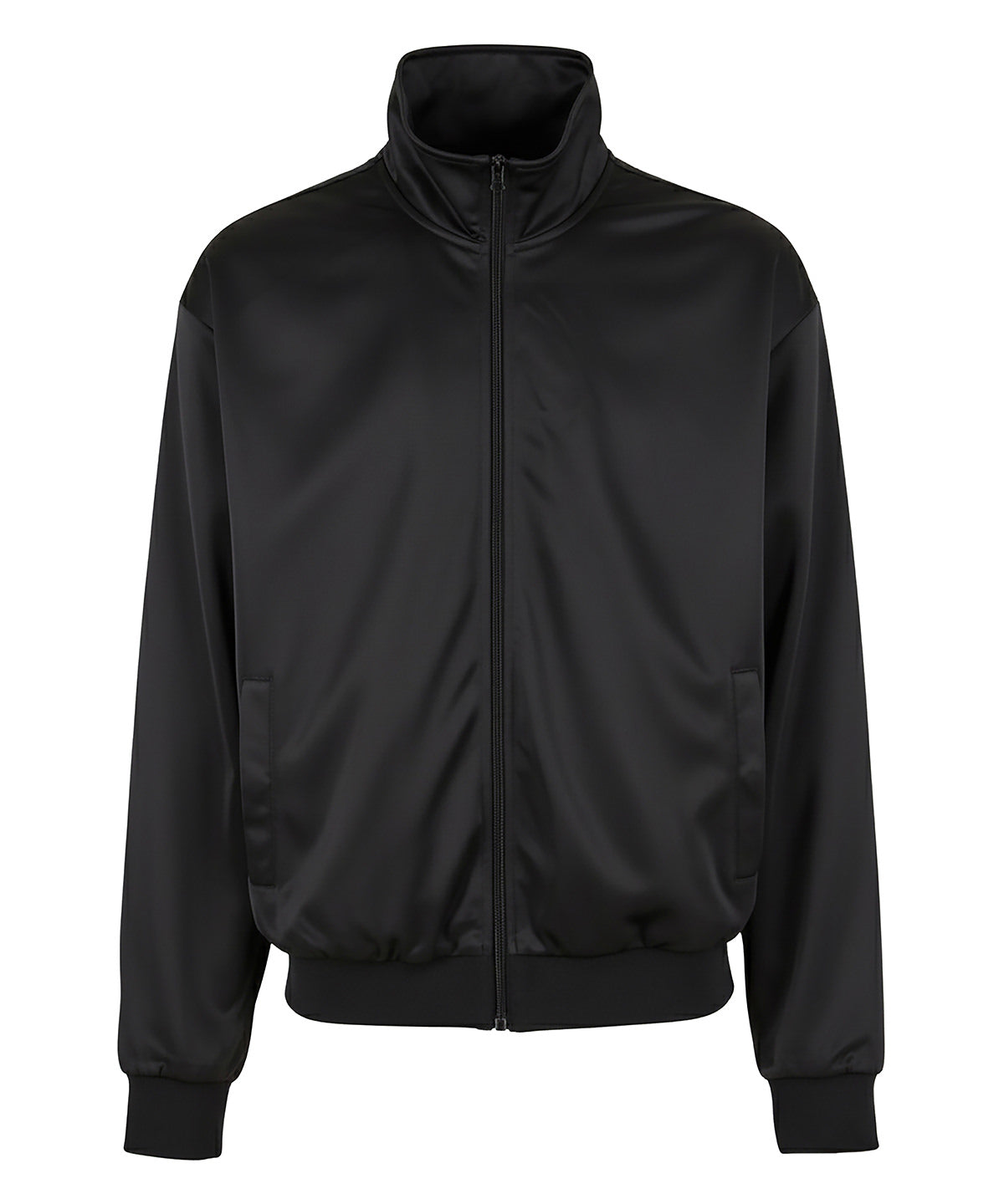 Build Your Brand Tricot track jacket in Black, front view