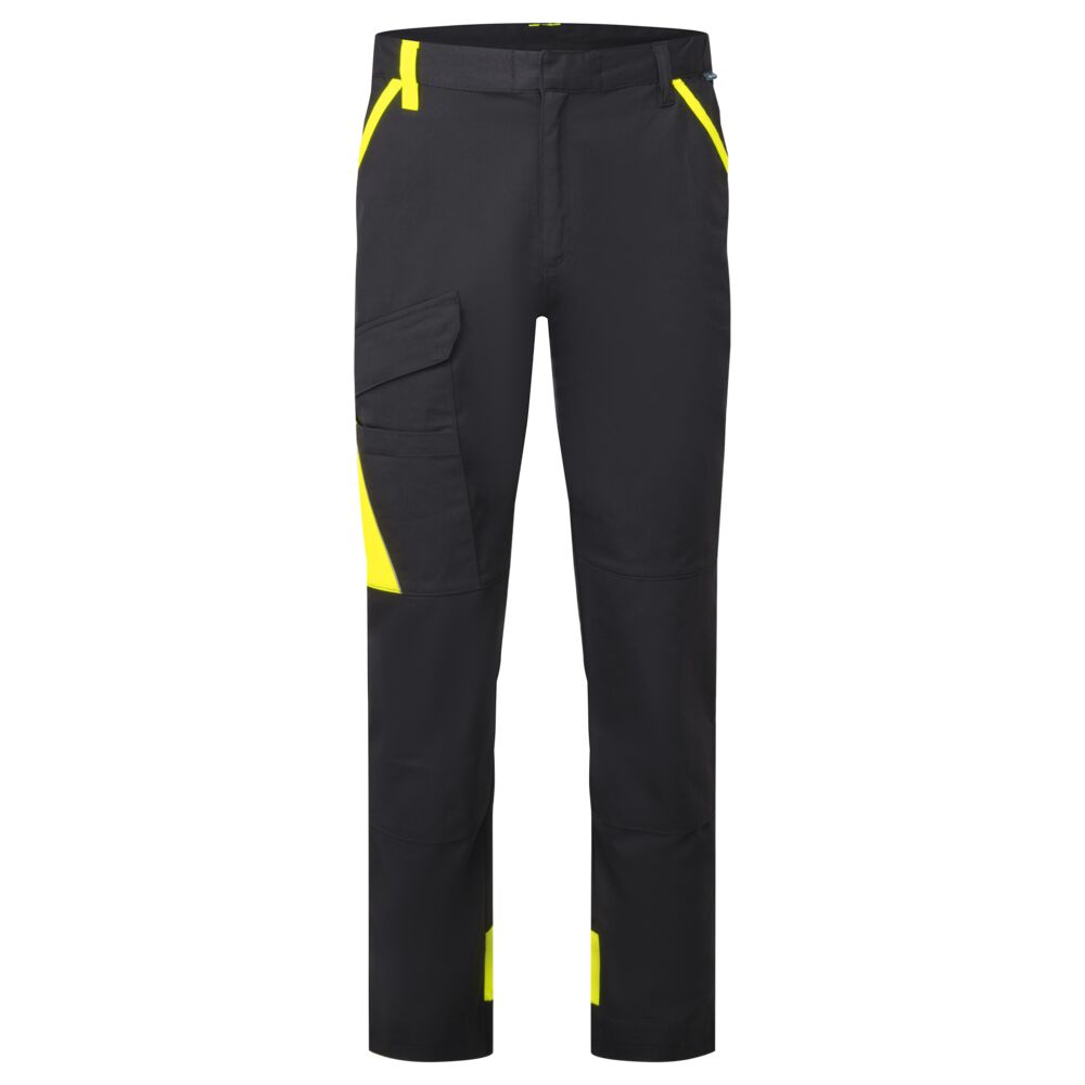 Portwest WX1 Two Tone Lightweight Cotton Work Trousers in Black/Yellow, image 2