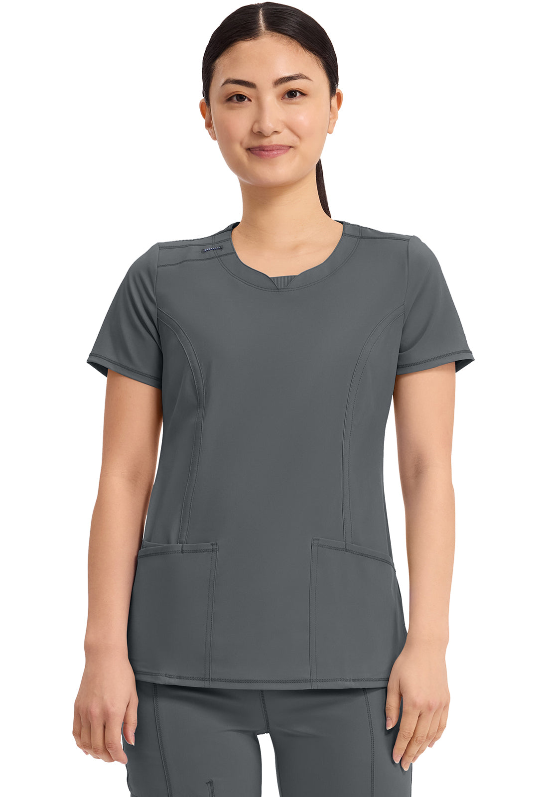 Cherokee CKE2624A Round Neck Top - Pewter (front)