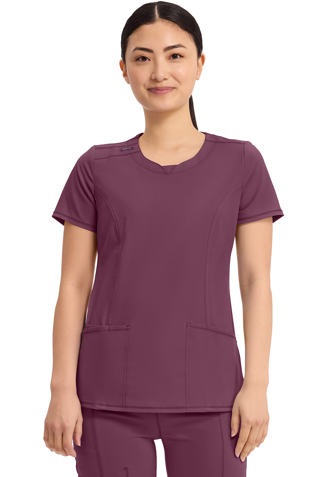 Cherokee CKE2624A Round Neck Top - Wine (front)