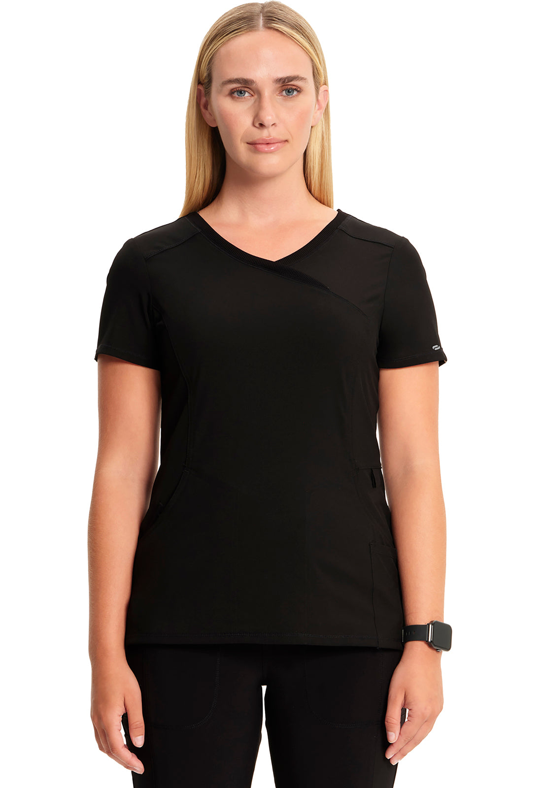 Cherokee CKE2625A Mock Wrap Top - Black (front)