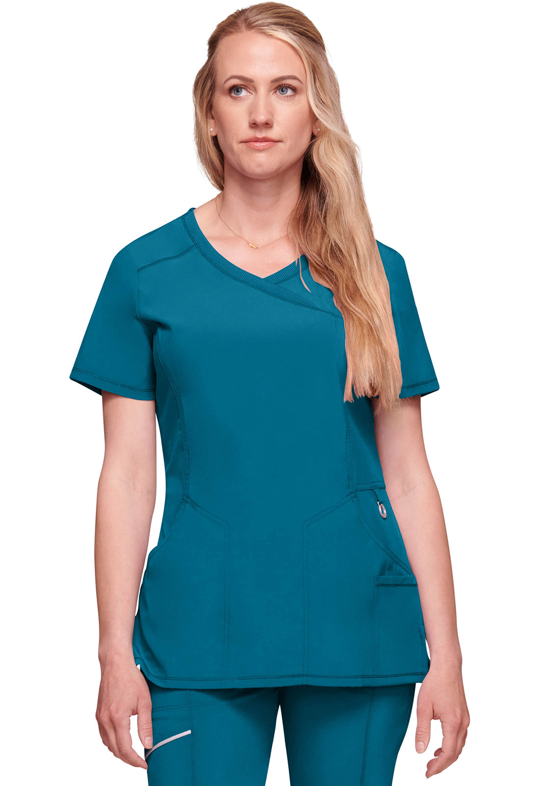 Cherokee CKE2625A Mock Wrap Top - Caribbean Blue (front)