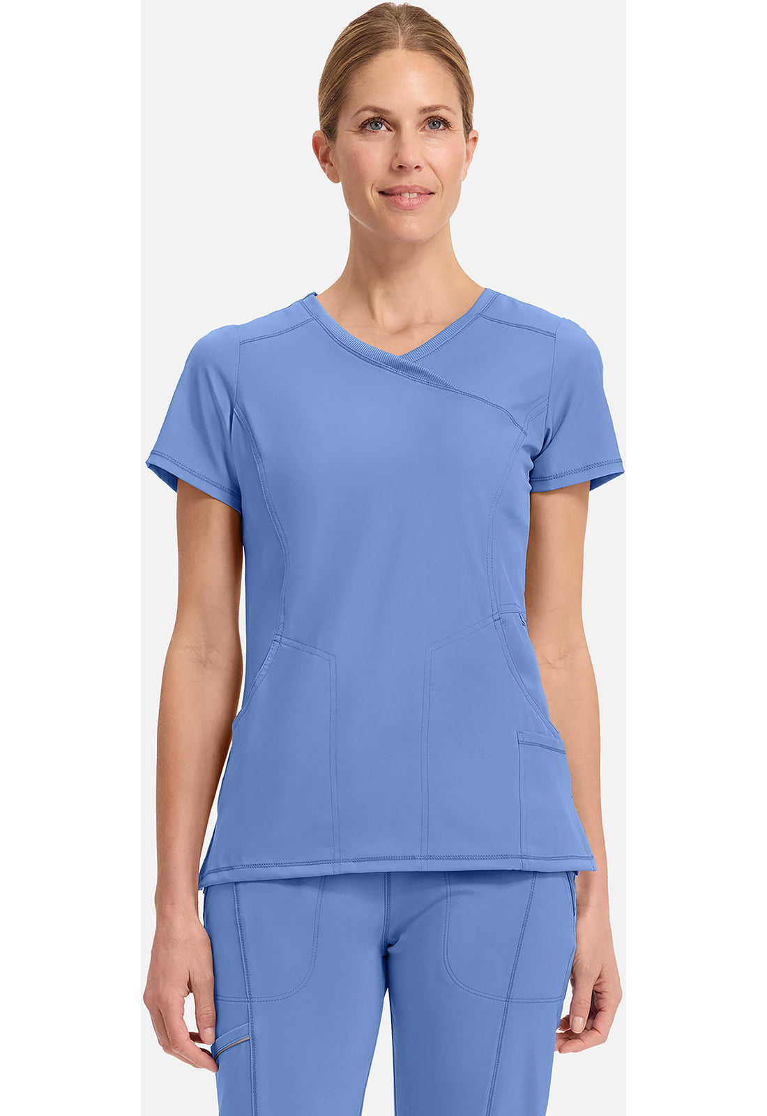 Cherokee CKE2625A Mock Wrap Top - Ciel (front)