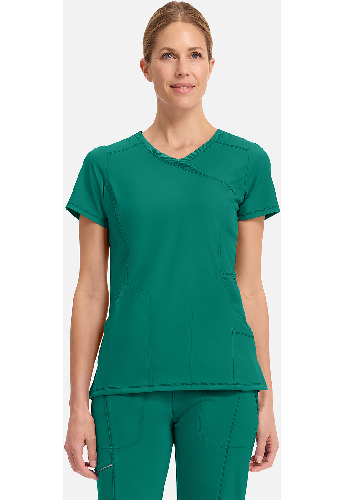 Cherokee CKE2625A Mock Wrap Top - Hunter Green (front)