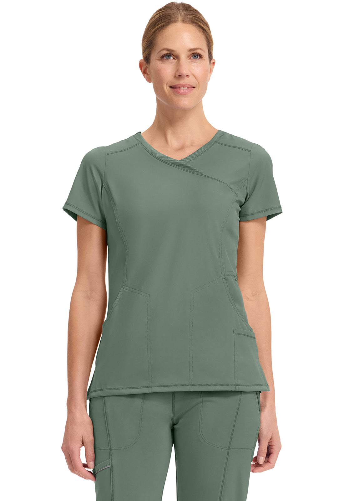 Cherokee CKE2625A Mock Wrap Top - Olive (front)