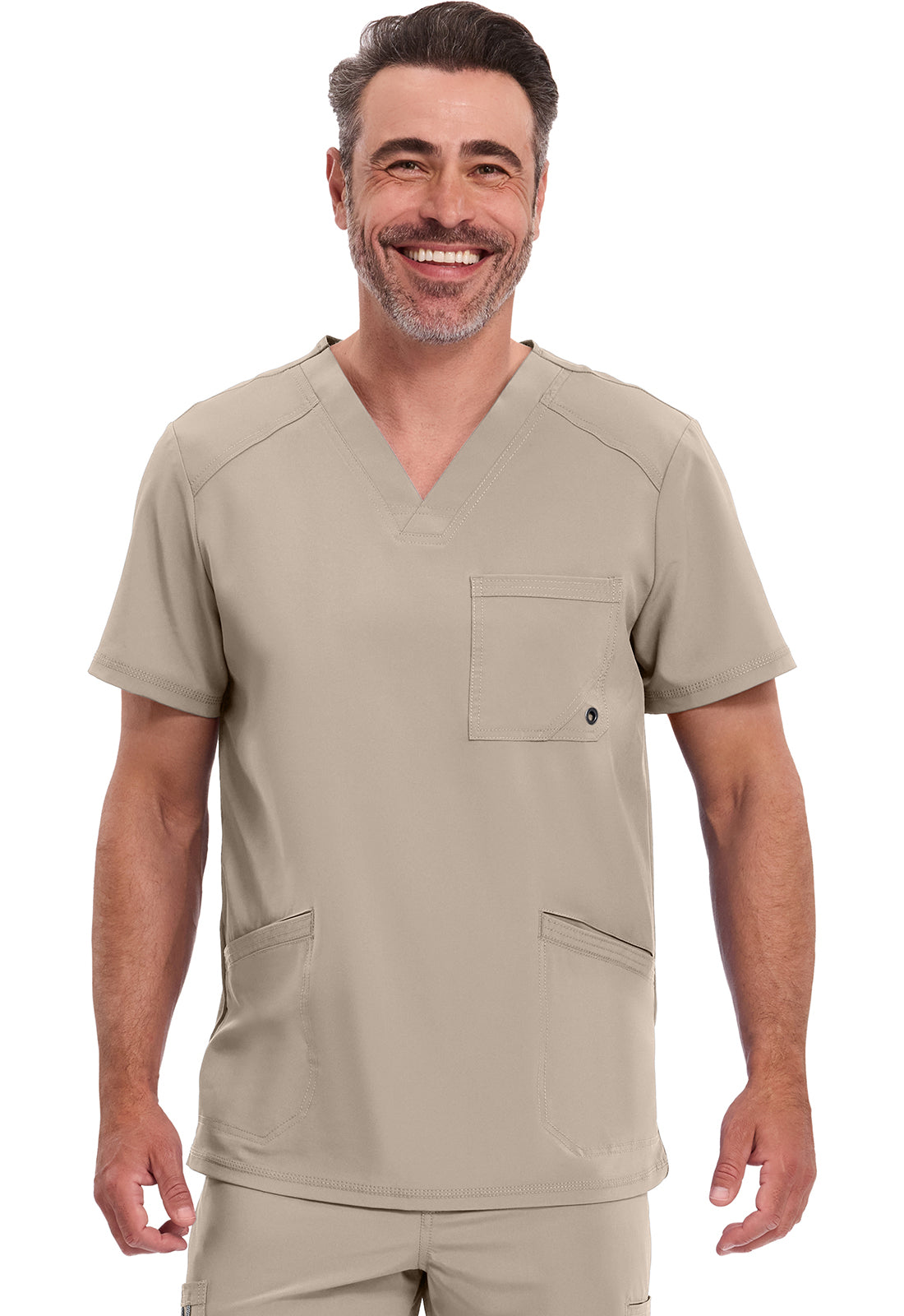 Cherokee CKE900A Men's V-Neck Top - Khaki (front)