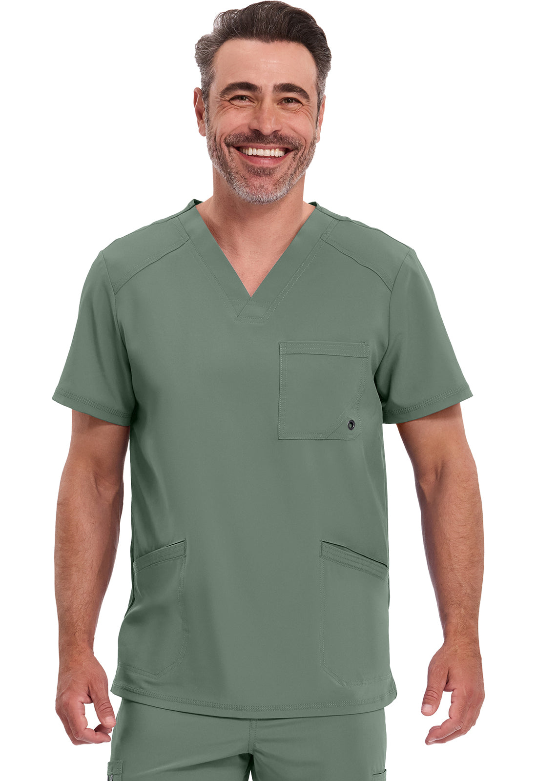 Cherokee CKE900A Men's V-Neck Top - Olive (front)