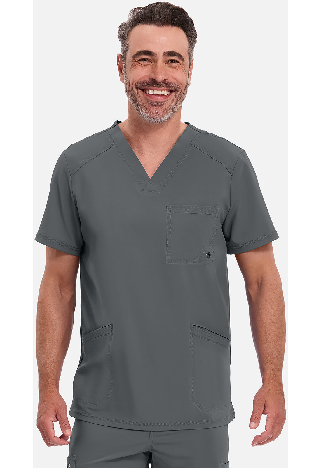 Cherokee CKE900A Men's V-Neck Top - Pewter (front)